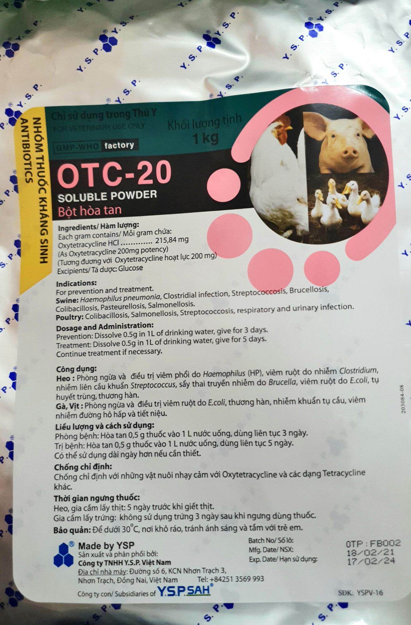 YSP OTC 20 (1 kg) - Oxytetracyline hàm lượng cao, tan trong nước (Made in Malaysia)