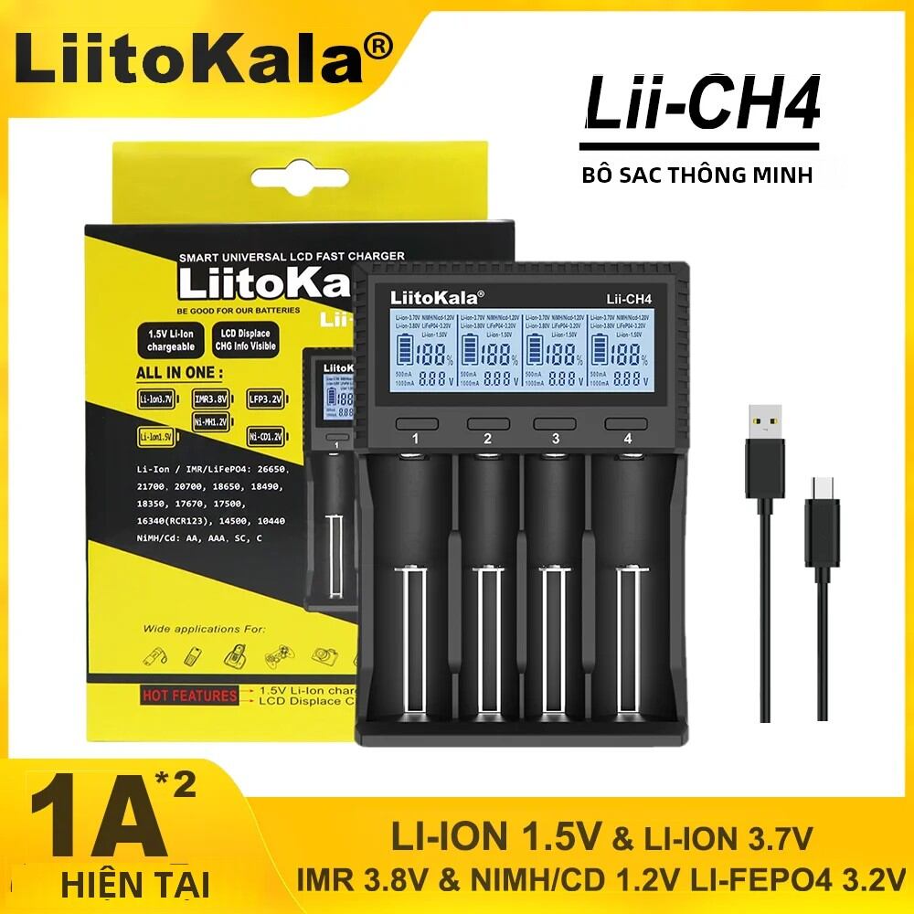 Liitokala Lii-CH4 LiI-CH2 Lii-M4S Sạc Pin Thông Minh Cho NiMH LiFePO4 Li-ion 18650 26650 14500 26700 18350 AA AAA USB Sạc