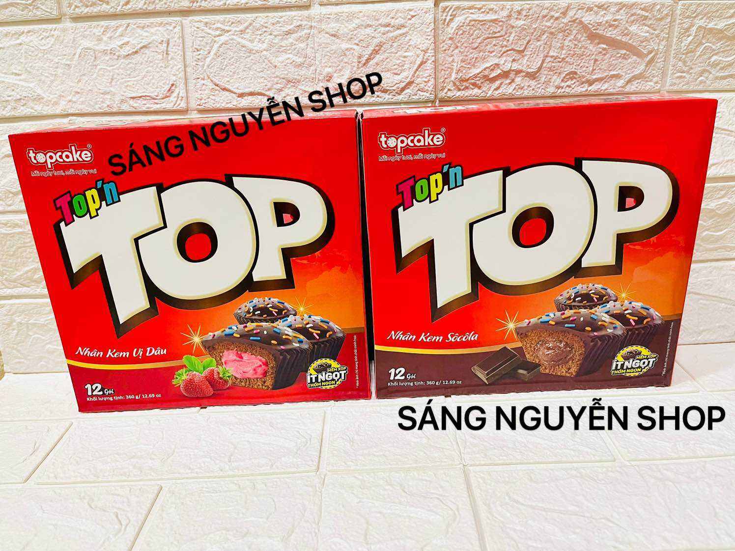 Bánh TopCake Socola - Dâu Hộp 12 Cái 360g