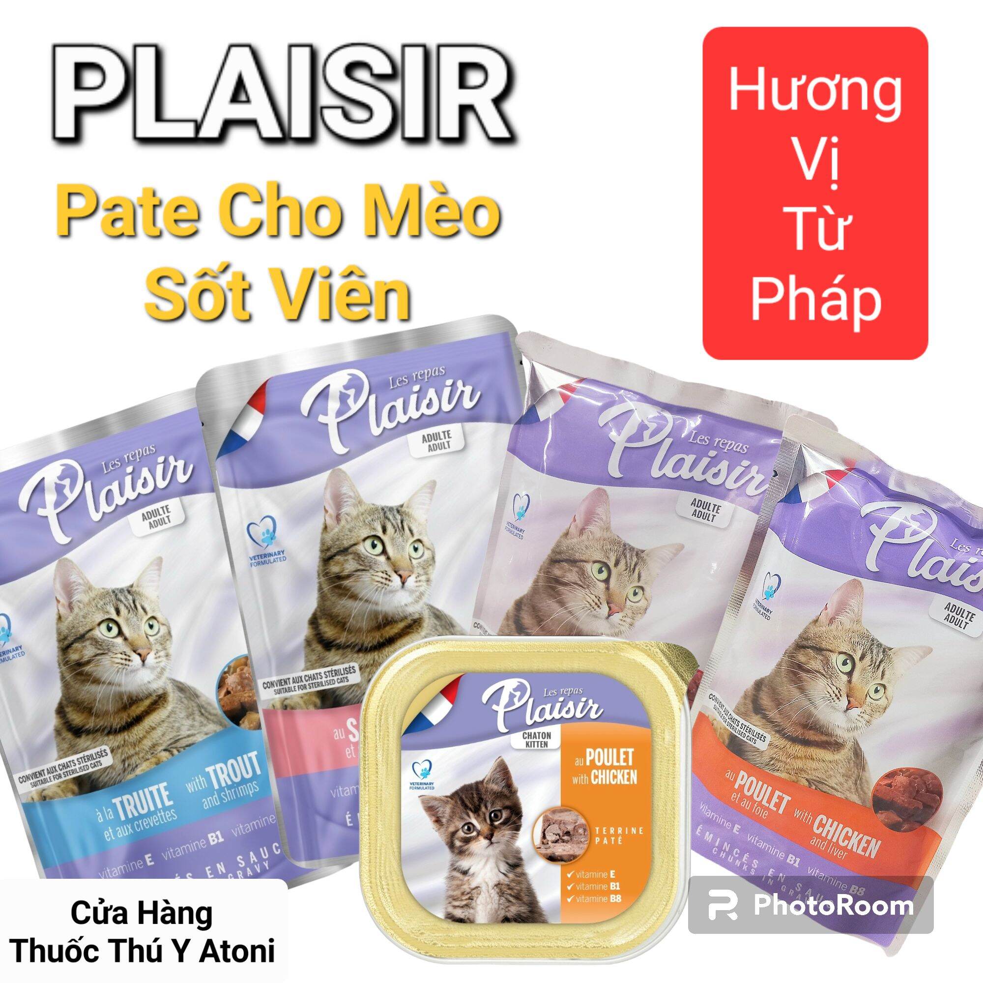 Gói 100g PLAISIR Pate Sốt Viên Dành Cho Mèo Xuất Xứ Pháp Mùi Vị Thơm Ngon