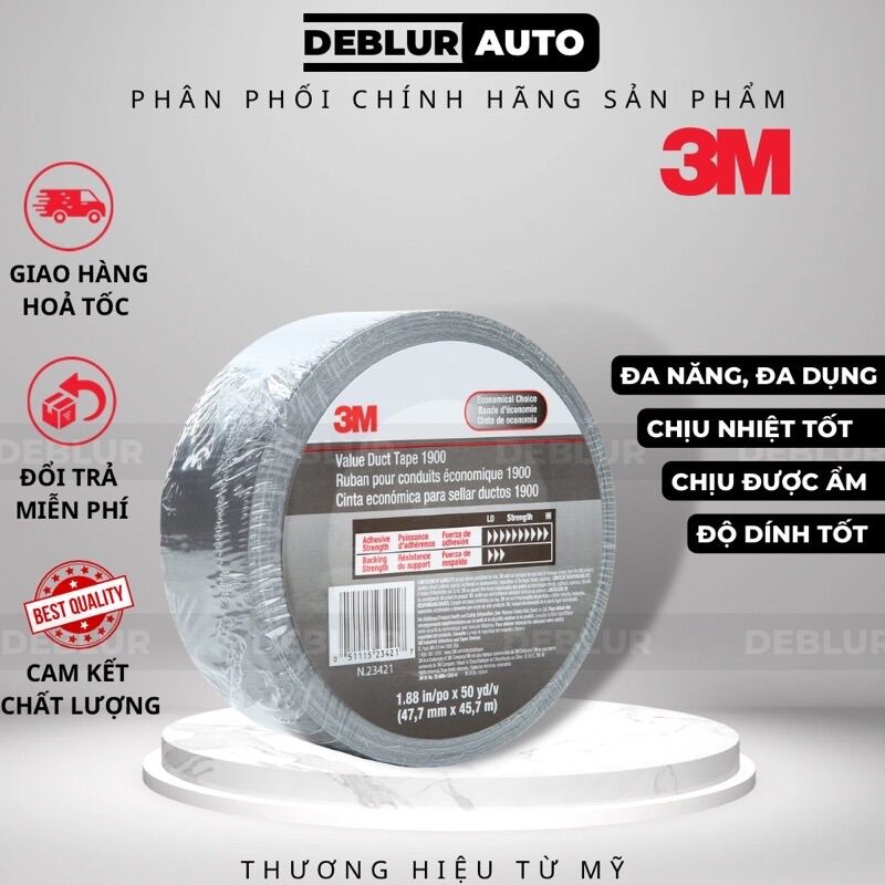 Băng Keo Vải Siêu Cường Đa Dụng 3M Chính Hãng Màu Bạc Value Duct Tape 1900 Sliver
