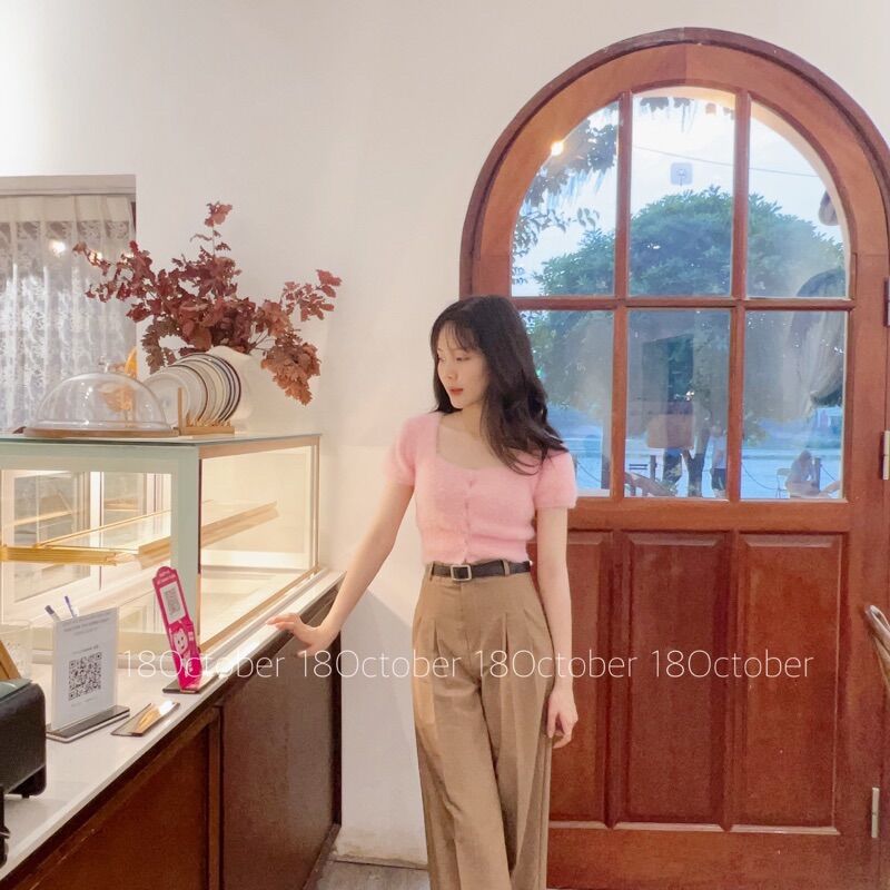 Quần nữ dài ống suông rộng vải lụa phong cách Hàn quốc