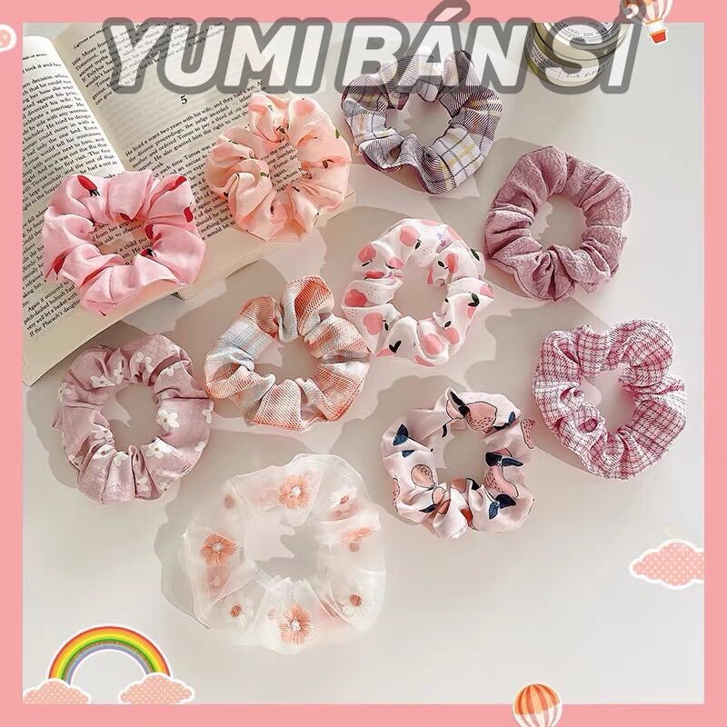 Cột tóc scrunchies hoa trơn siêu hot 2021