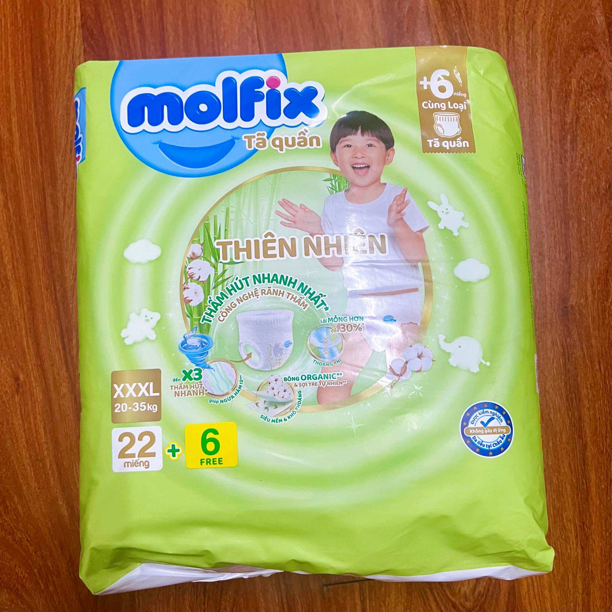 Tã/bỉm quần molfix thiên nhiên size xxxl22+6 miếng