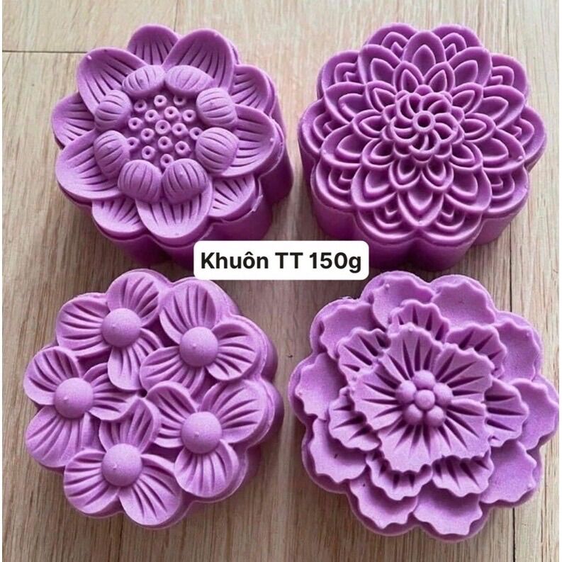 Khuôn trung thu lò xo mẫu hoa 4 mặt 150g