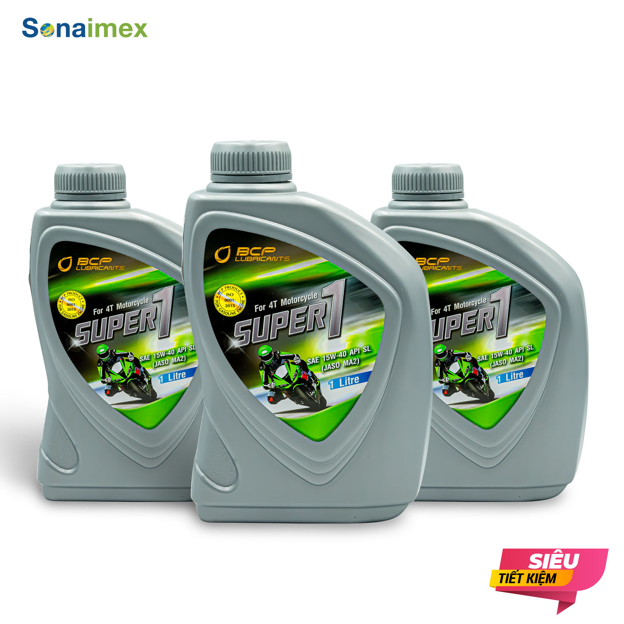 Combo 3 chai nhớt xe máy bcp thái lan 1l - super 1, sae 15w40, api sl, jaso ma2 dành cho xe số 4 thì