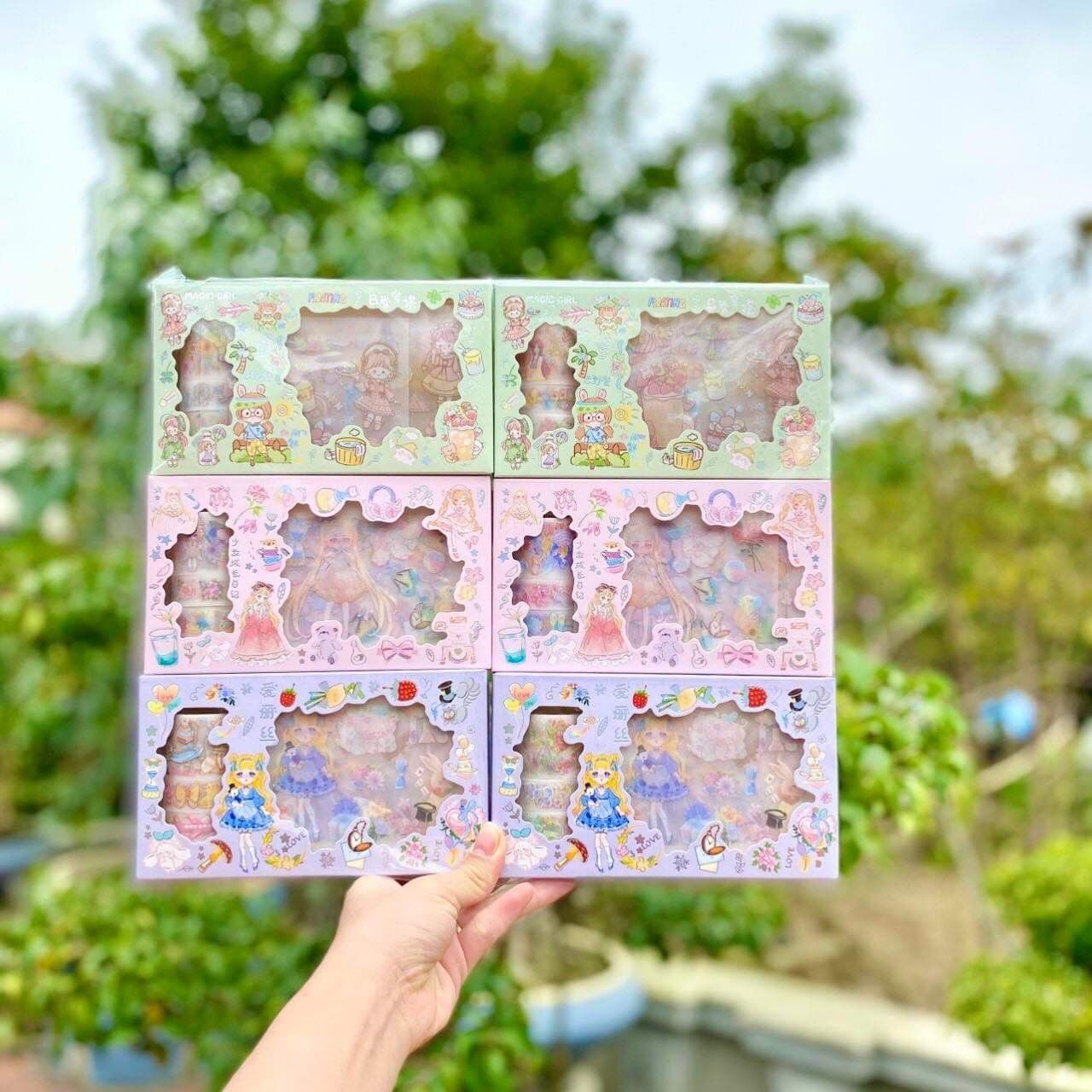 Hộp 10 tấm sticker+3 cuộn washi