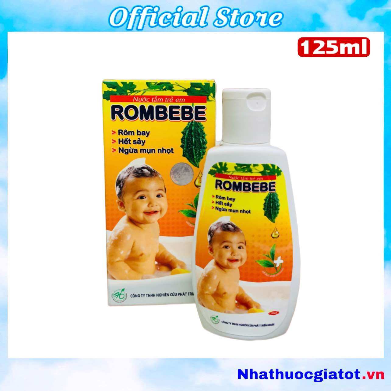 Sữa tắm rombebe giúp giảm rôm sảy cho bé với tinh chất khổ qua và trà xanh