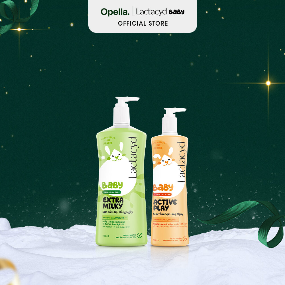  Bộ Sữa Tắm Gội Trẻ Em Lactacyd Baby Extra Milky Làm Sạch Dịu Nhẹ và Dưỡng Ẩm Vượt Trội Size Jumbo 800ml + Chai Sữa Tắm Gội Trẻ Em Active Play 500ml 