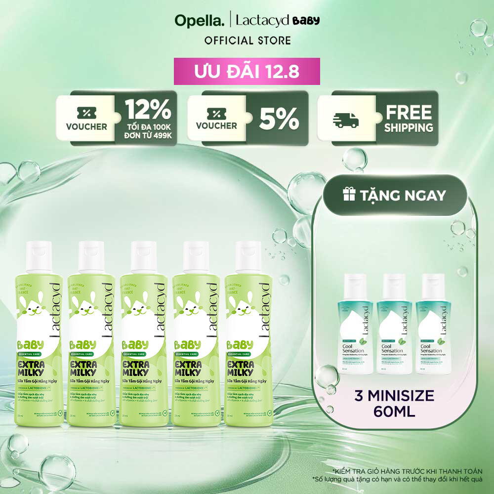 Bộ 5 chai Sữa Tắm Gội Trẻ Em Lactacyd Baby Extra Milky Làm Sạch Dịu Nhẹ và Dưỡng Ẩm Vượt Trội 250ml/chai