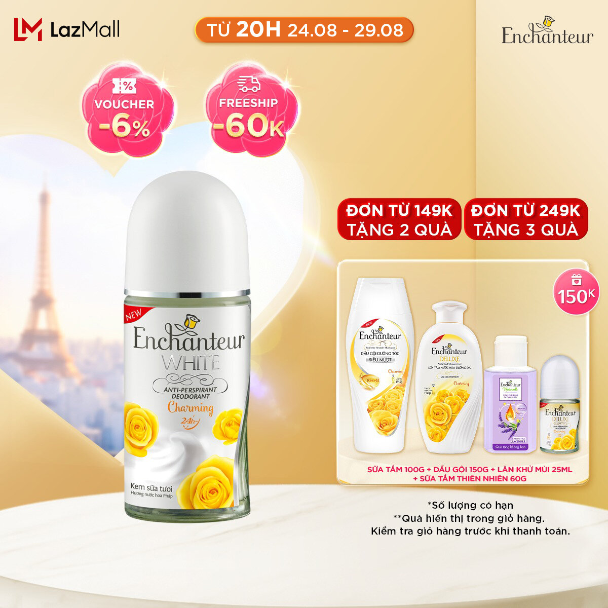 Lăn khử mùi trắng da Enchanteur Charming nồng nàn duyên dáng dưỡng trắng vùng dưới cánh tay 50ml