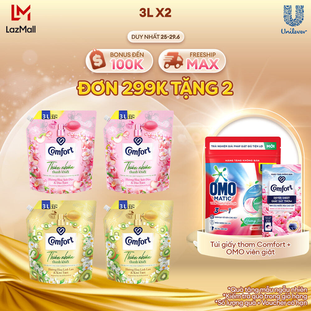 Combo 2 Túi Nước Xả Vải Comfort Thiên Nhiên Thanh Khiết 3.0L