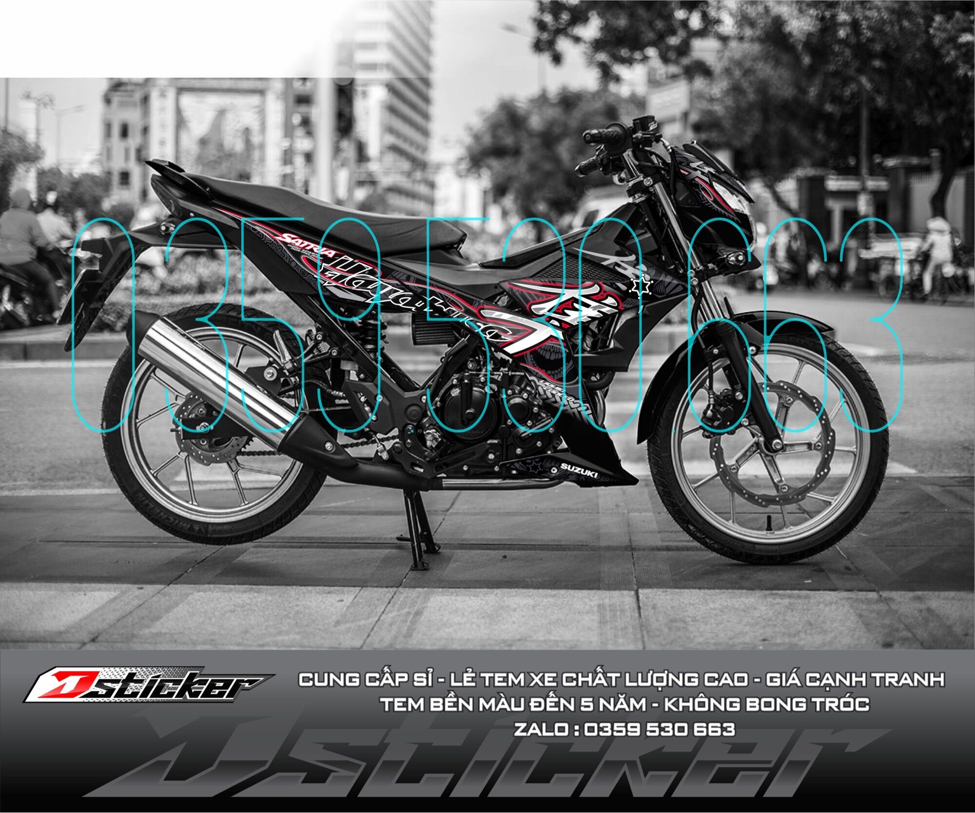 Tem Hayabusa rời đỏ - dán xe Satria đen
