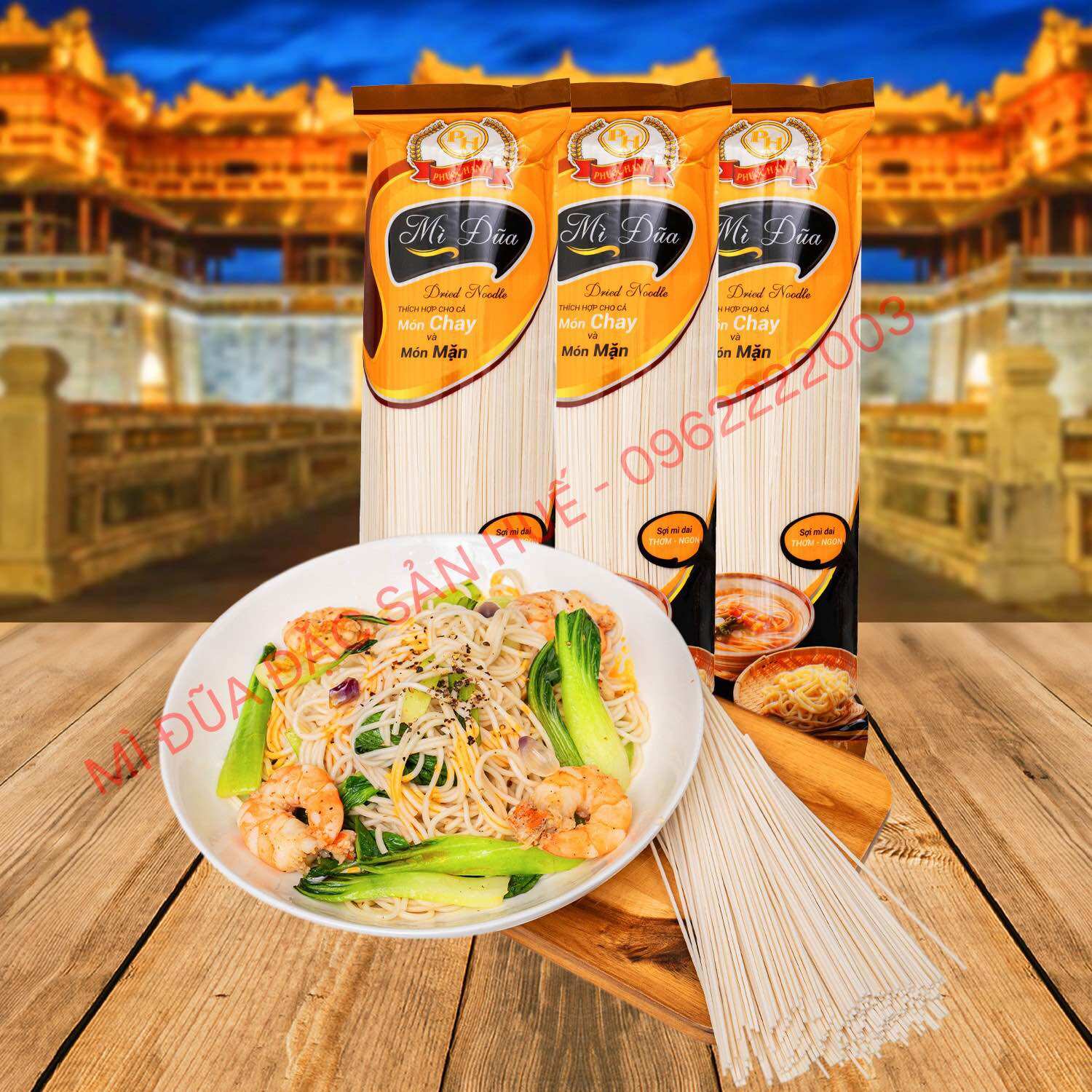 Combo 5 gói mì đũa Phước Hạnh đặc sản Huế (loại sợi to 350g/1 gói)