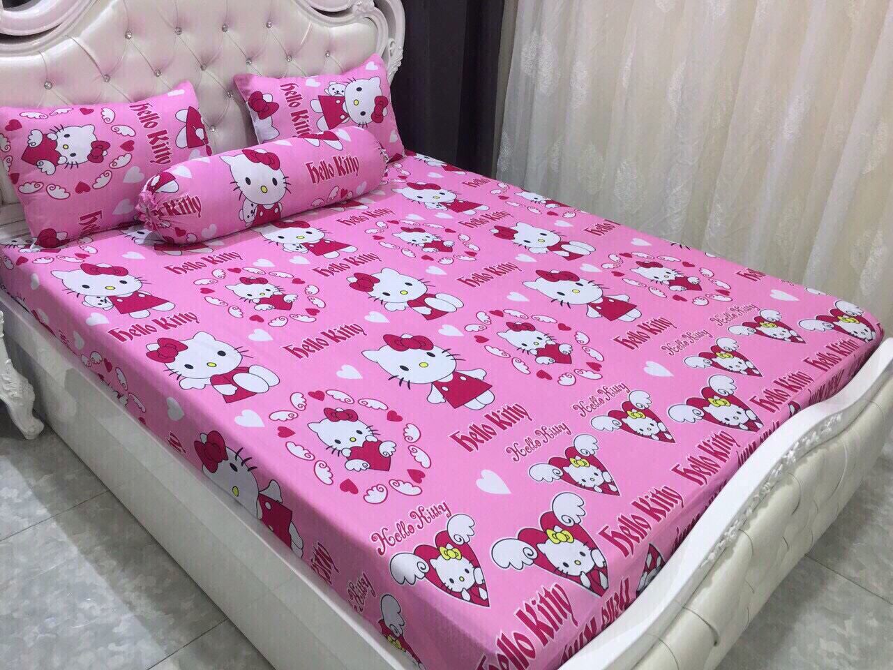 Bộ drap 4 món ( không mền) thun lạnh 3d. Nệm < 15cm