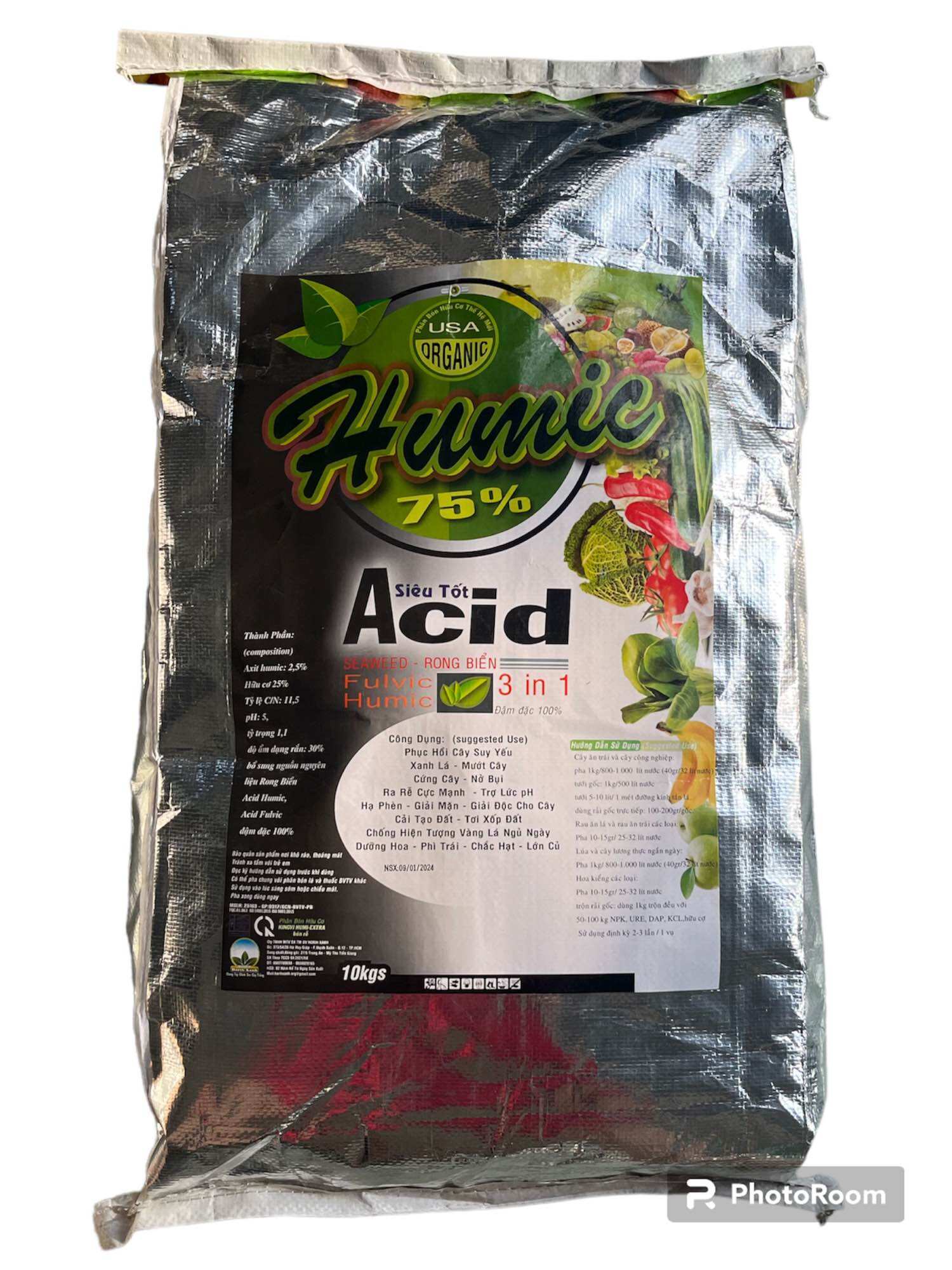 Bao 10 kg humic 75% - dạng vảy cao cấp. phân bón nguyên liệu rong biển