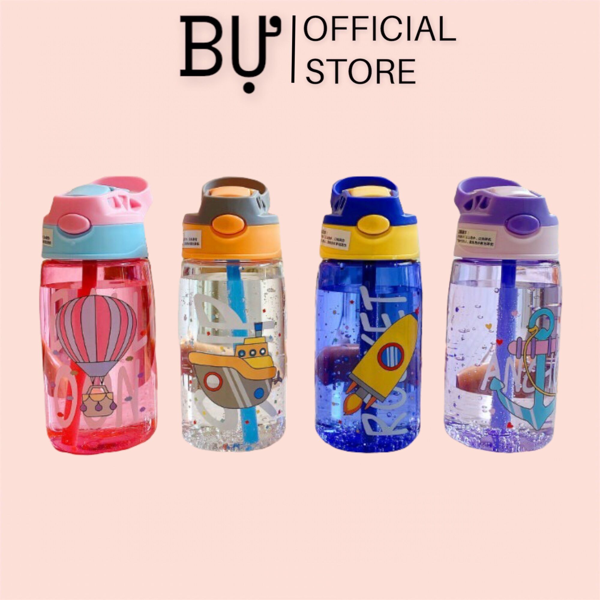 Bình đựng nước trẻ em dễ thương 550ml có kèm ống hút