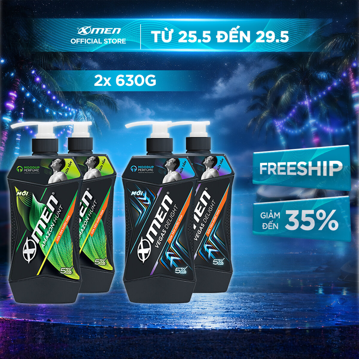 [Mới] Combo 2 Sữa tắm Xmen Amazon Hunt/ Vegas Delight 630g - Công nghệ mùi hương giúp tinh thần phấn chấn