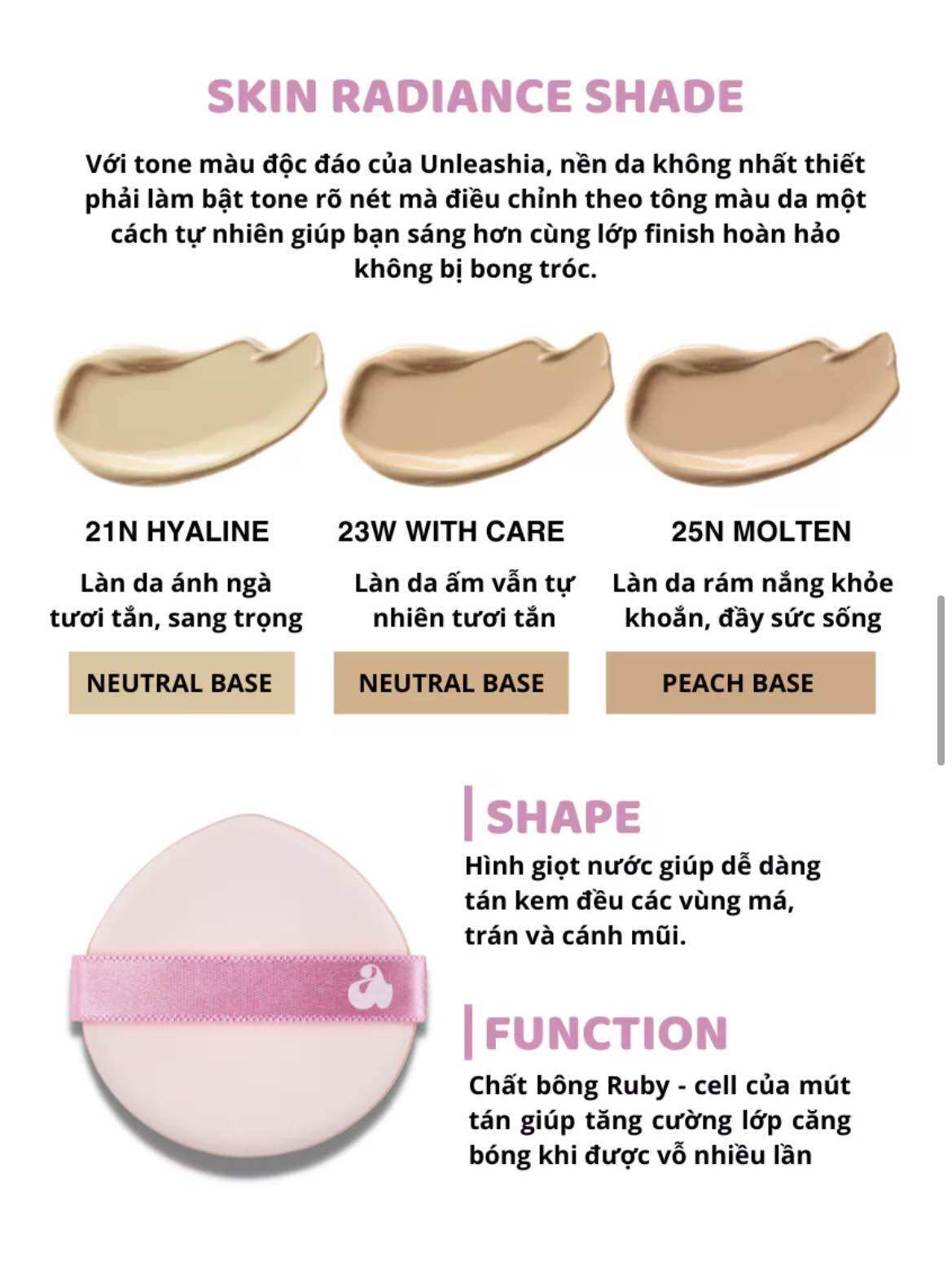 Phấn Nước UNLEASHIA Baby Blue Cushion, Pink Cushion & Green Cushion SPF50+/PA++++ 15g