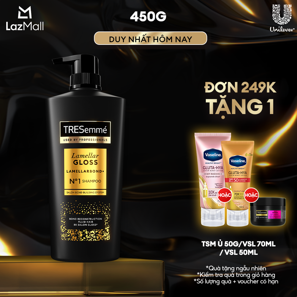 Dầu gội TRESemmé Lamellar Gloss LamellarBond+ Phủ Bóng 8X Chuẩn Salon 450g