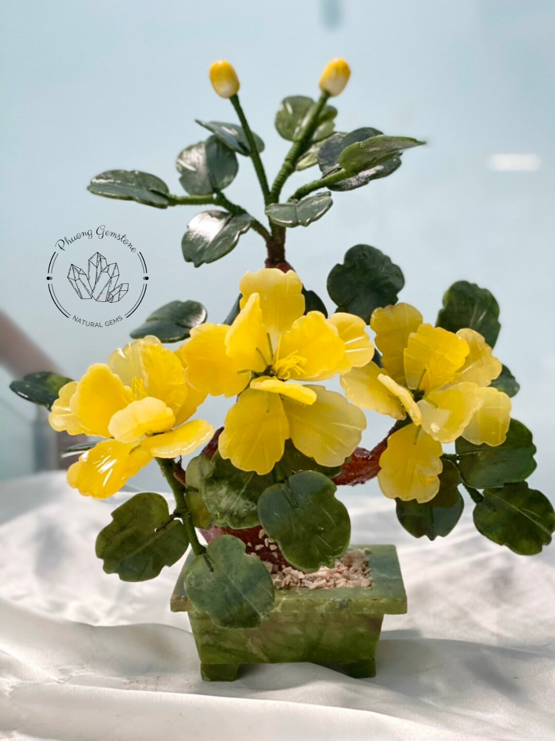Cây hoa mẫu đơn - Cây phong thủy - Đá thạch anh và Đá mã não - Cao 30cm