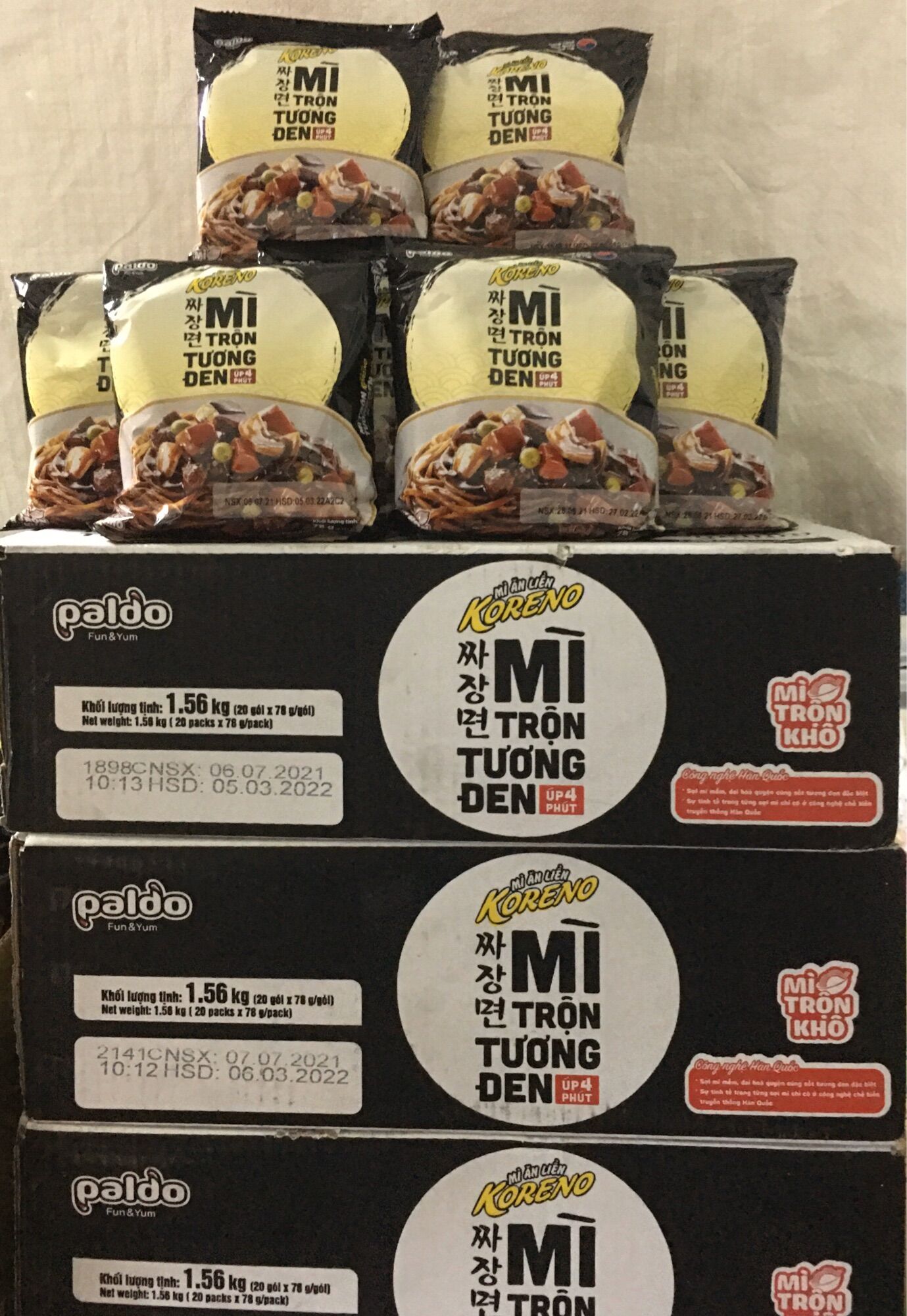 Chỉ 138.000 đ/Thùng = 20 gói Mì trộn tương đen Hàn Quốc ÚP 4 PHÚT 78G/Gói - Sản phẩm Paldo Việt Nam [Chay mặn dùng được]