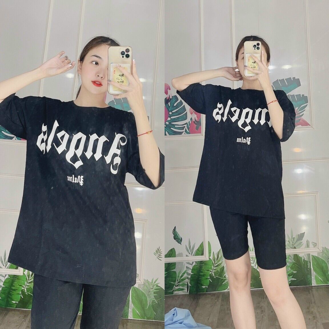 Đồ bộ, set bộ thun lửng chất cotton co giản mặc nhà dễ thương form rộng thoải mái bigsize tới 85kg