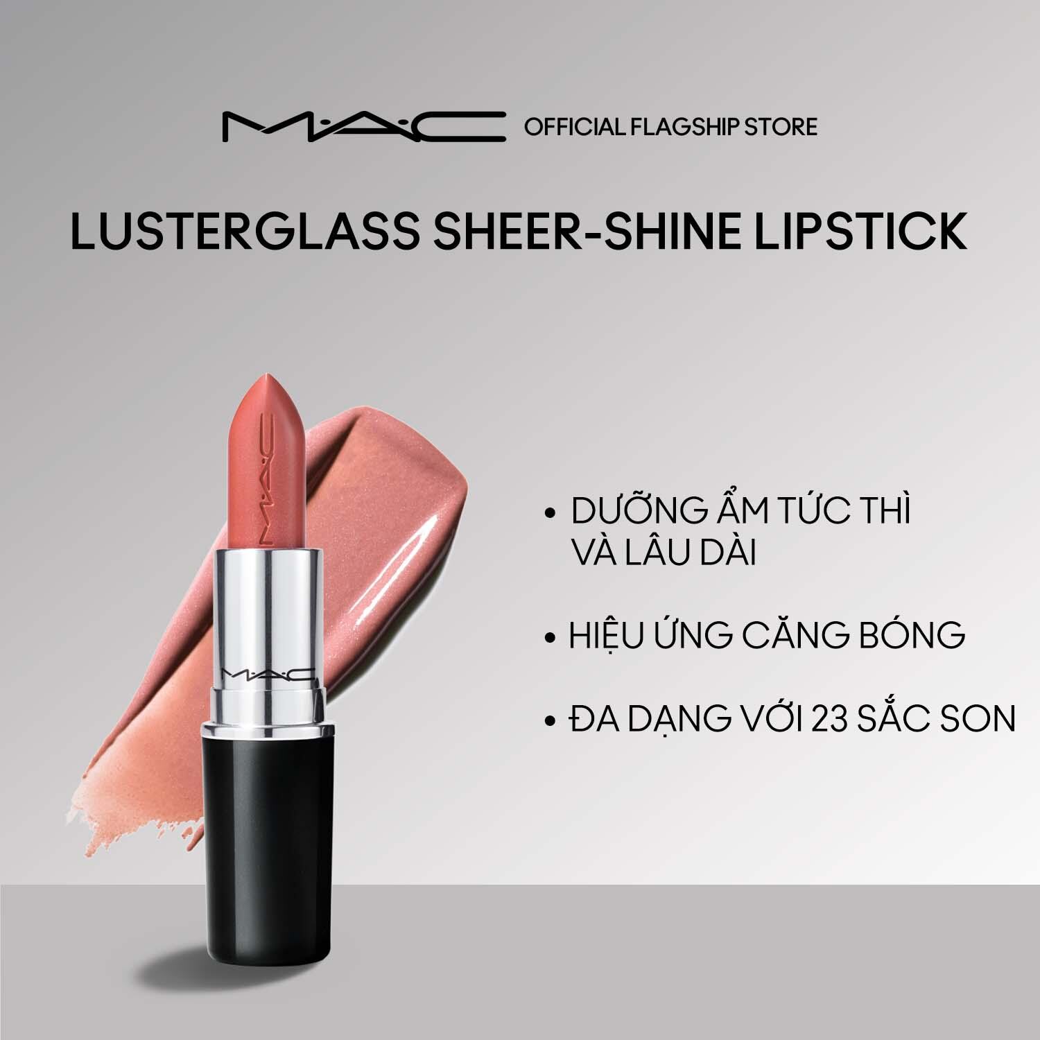 [ƯU ĐÃI 15-17.12] Son thỏi MAC Lustreglass Sheer Shine / hiệu ứng lấp lánh mờ nhẹ và lâu trôi - Sản phẩm trang điểm bán chạy