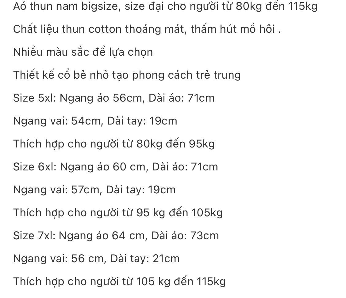 Aó thun nam bigsize từ 80kg đến 115kg