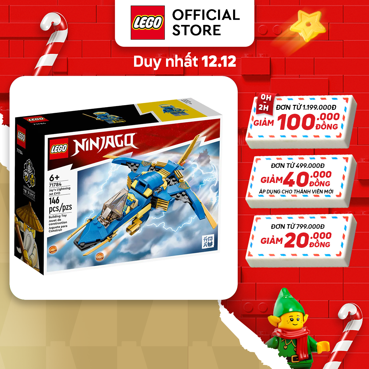 LEGO NINJAGO 71784 Phi Cơ Sấm Sét Tiến Hóa Của Jay (146 Chi Tiết)