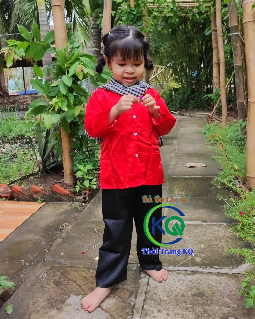 Bà ba cho bé trai/bé gái bộ dài màu trơn quần đen vải phi lụa mềm mát