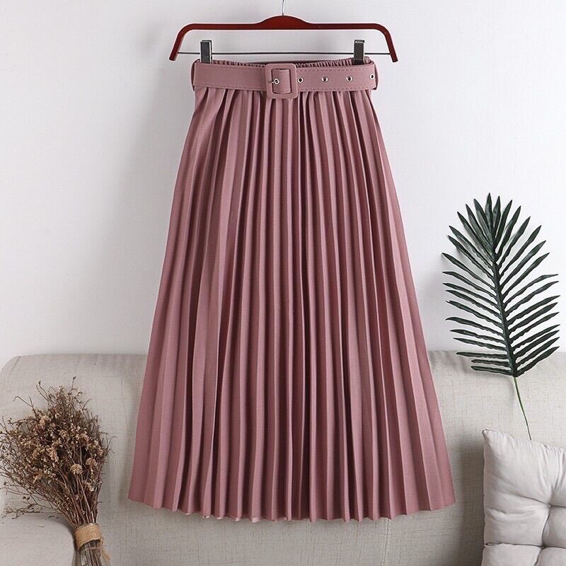 [ Hàng QC] Chân Váy Xếp Ly Dài Kèm Đai Loại 1