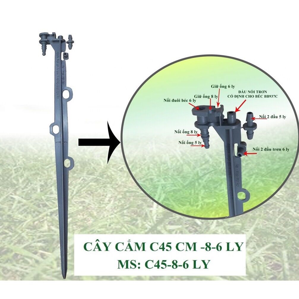 Bộ 50 cây cắm béc tưới bb cao 45cm dùng ống 6ly