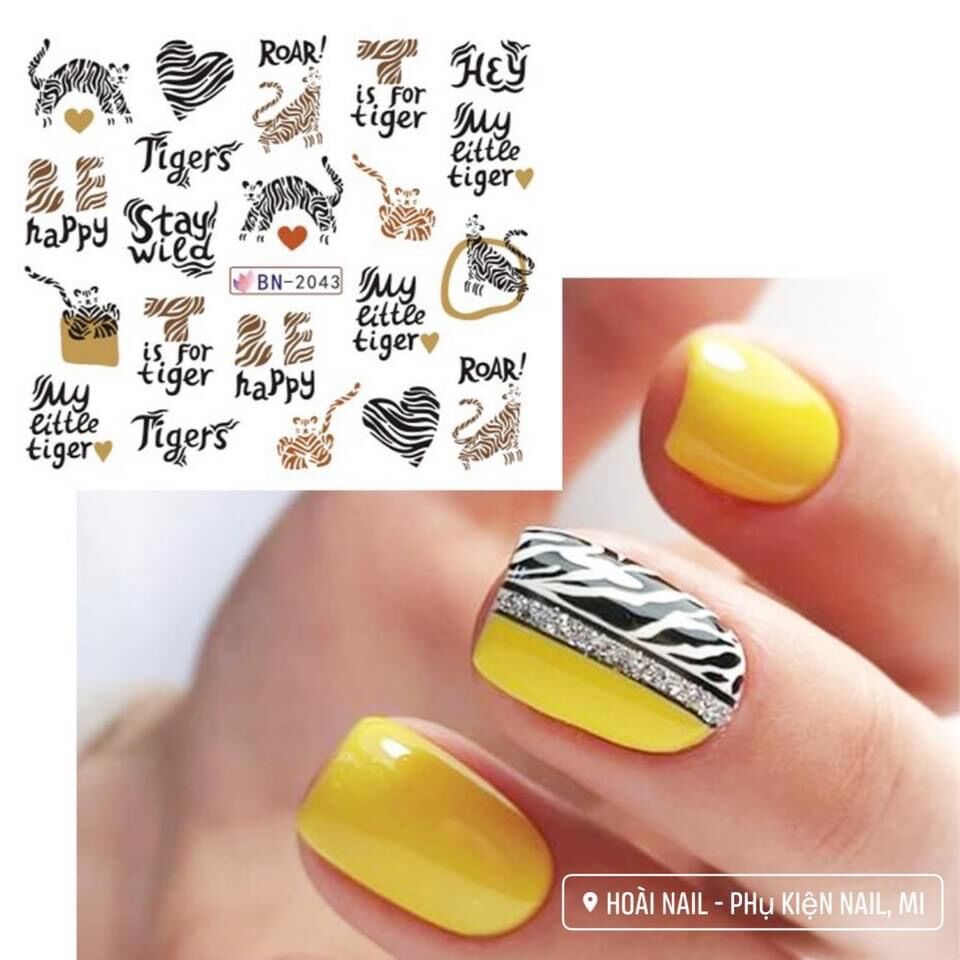 Sticker nước dán móng tay hổ báo cáo chồn