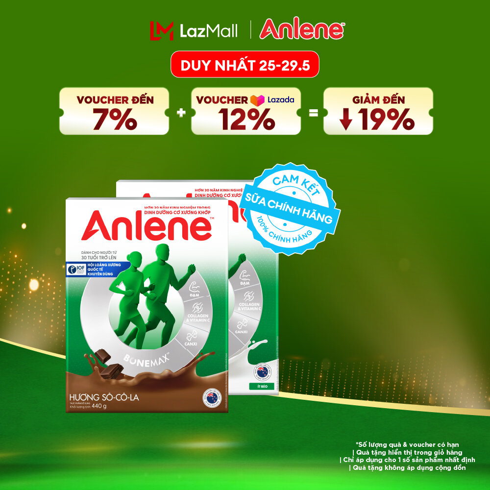 [Voucher giảm đến 26%]Combo 2 Sữa Bột Anlene Hương Vani 440G + Socola 440G