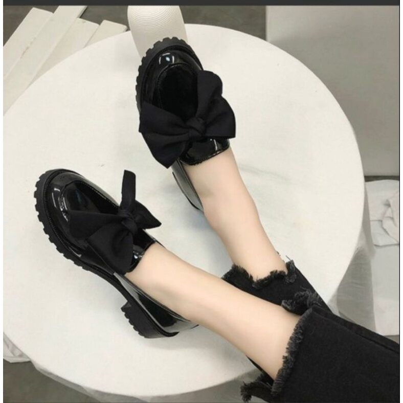 giày bup bê đế 3 phân da bóng thắt nơ trẻ trung cá tính mã32
