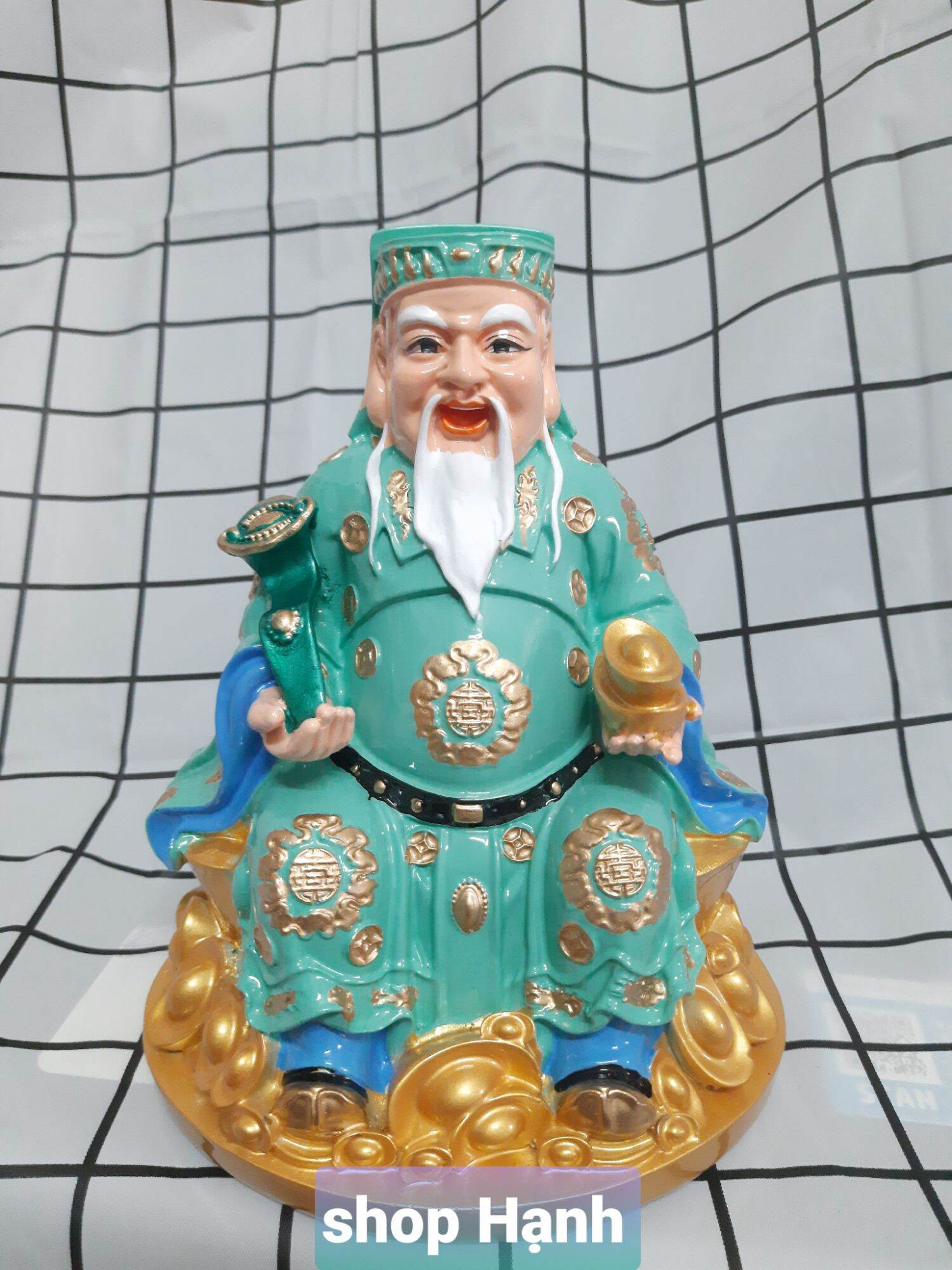 Ông Địa Thần Tài đế tròn xanh