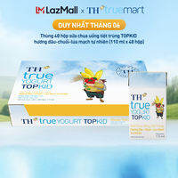 Thùng sữa chua uống tiệt trùng TH TOPKID hương dâu-chuối-lúa mạch tự nhiên 110ml x 48 hộp