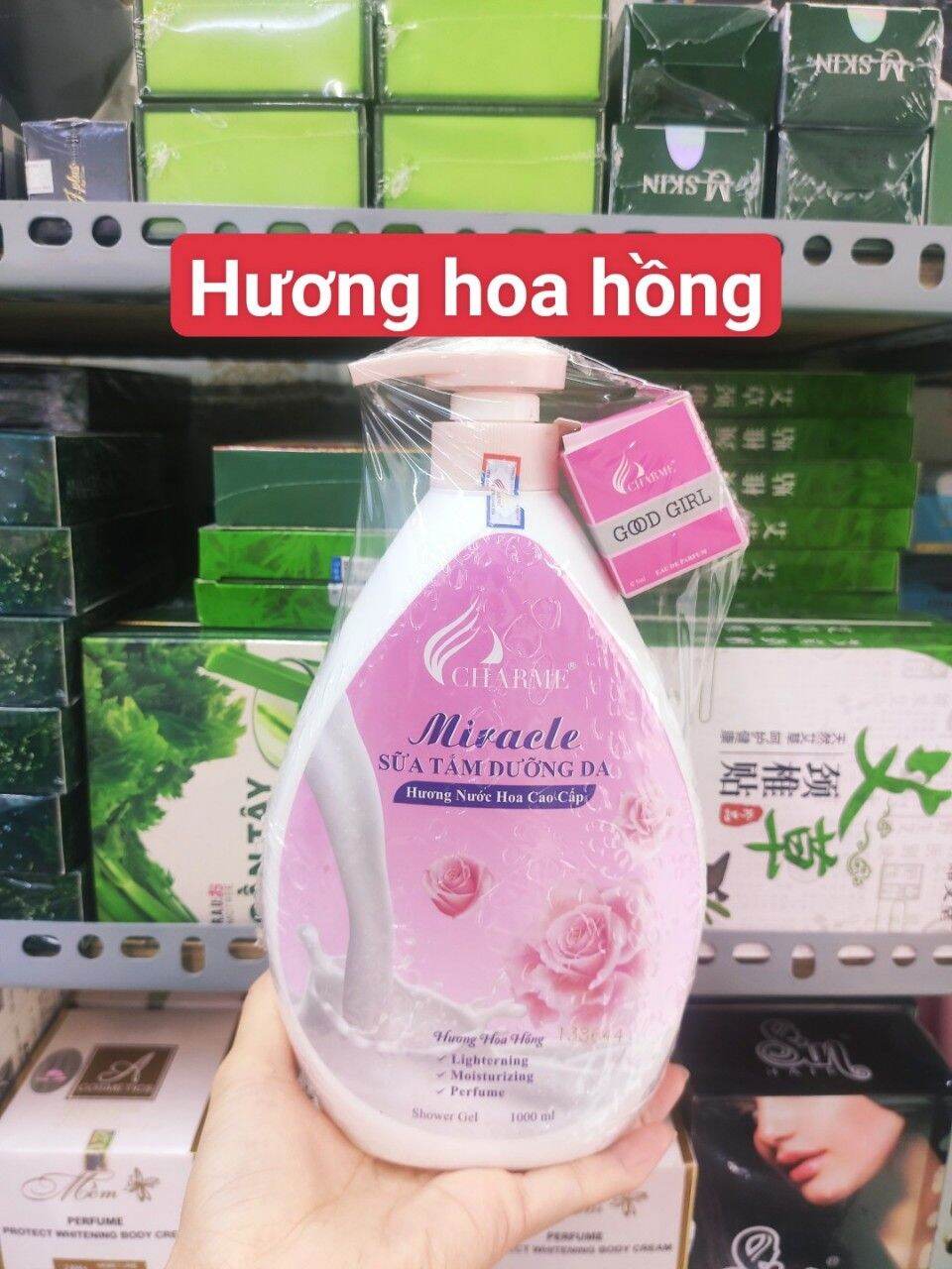 [Hcm]Sữa Tắm Miracle 1000Ml Hương Hoa Hồng + Tặng Kèm Nước Hoa Good Girl 5Ml Hàng Công Ty