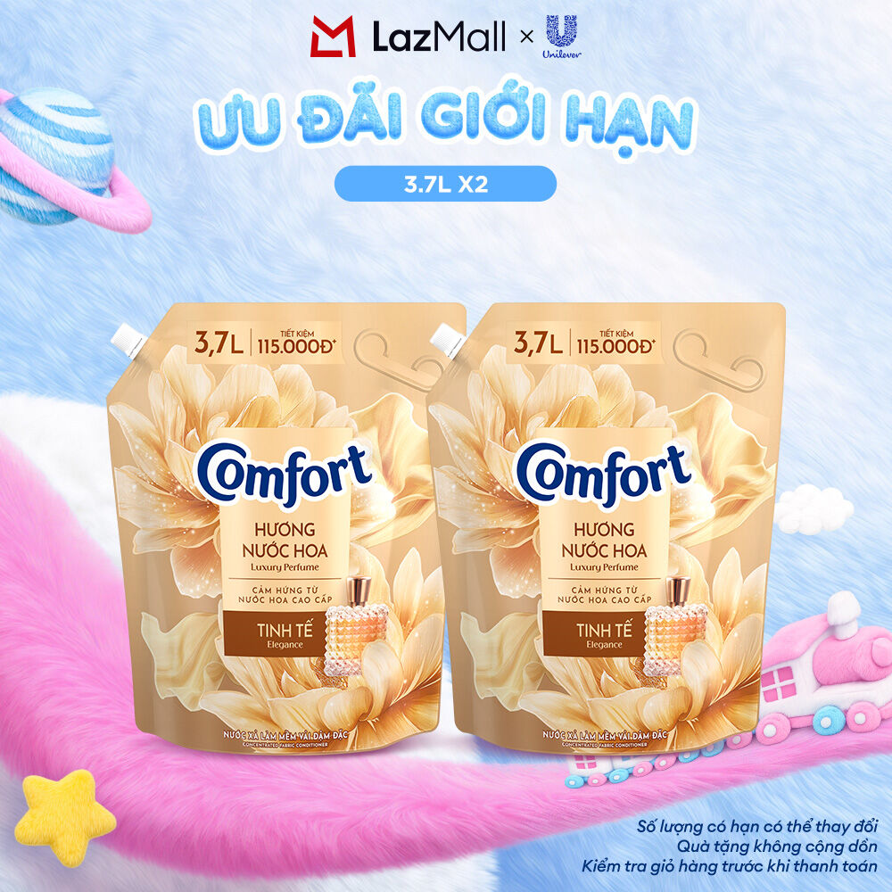 Combo 2 Túi Nước Xả Vải Comfort Hương Nước Hoa 100 Giờ Lưu Hương Tinh Tế túi 3.7L