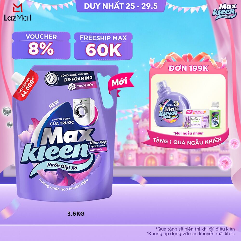 Nước giặt xả cho máy giặt cửa trước MaxKleen hương Huyền Diệu 3.6kg