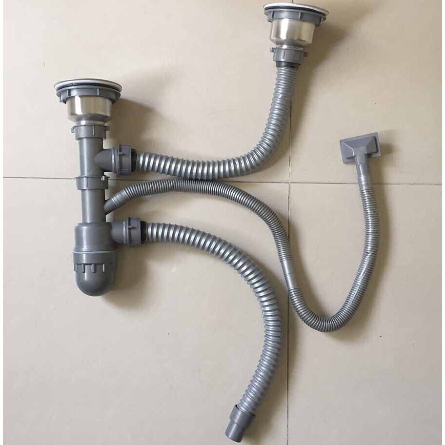 Combo chậu chén dập 2 hố + vòi rửa chén( có kèm bộ xả)