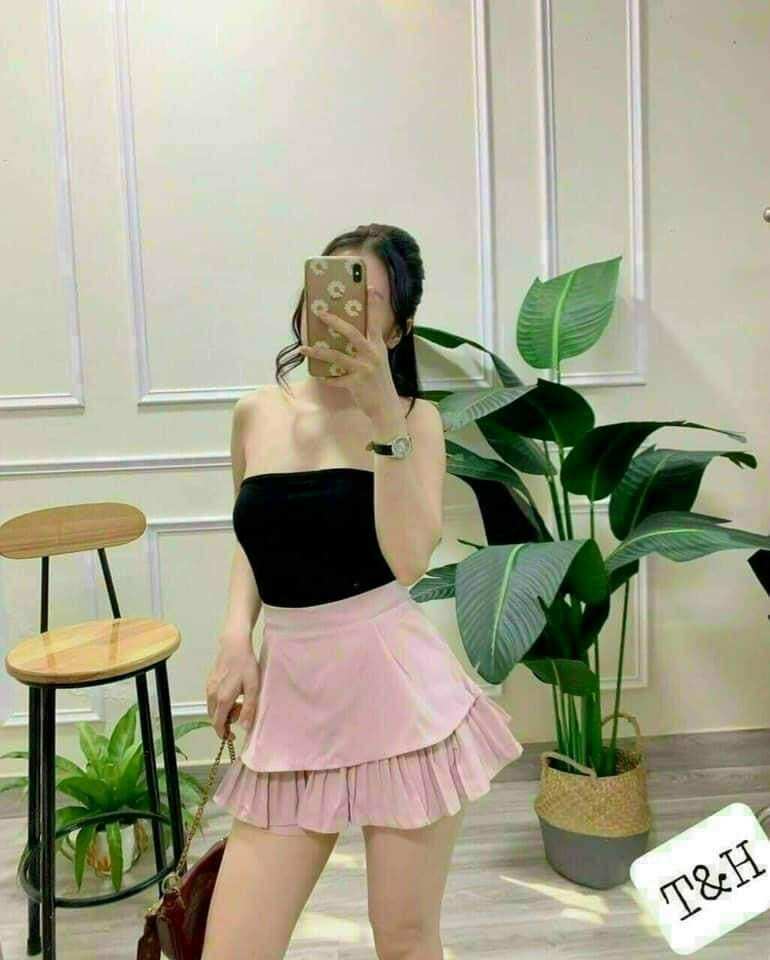 Sét chân váy dập li 1 tầng , áo ống xinh lắm