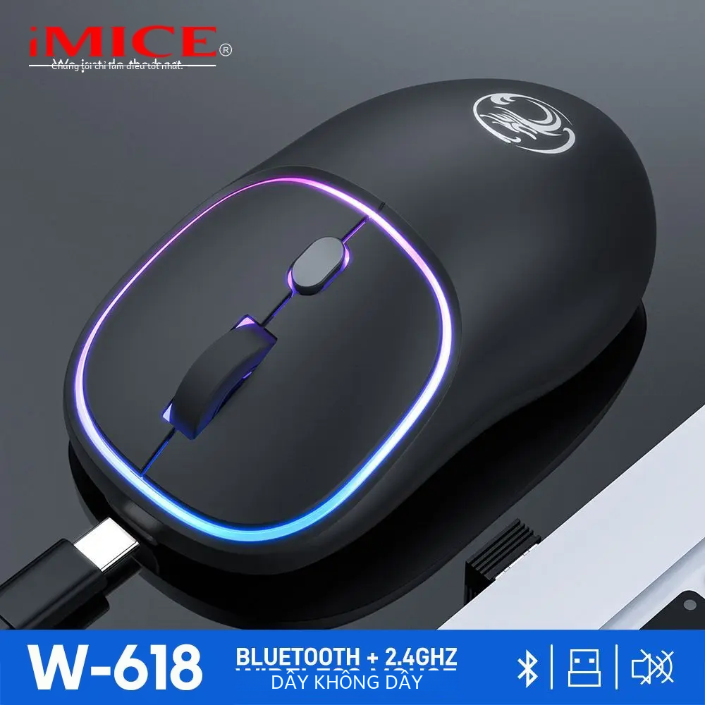2023 mới trao đổi nóng Chuột chuột im lặng Phím Máy Tính USB không dây Ergonomic Chuột chơi game W-618 sạc 2.4G