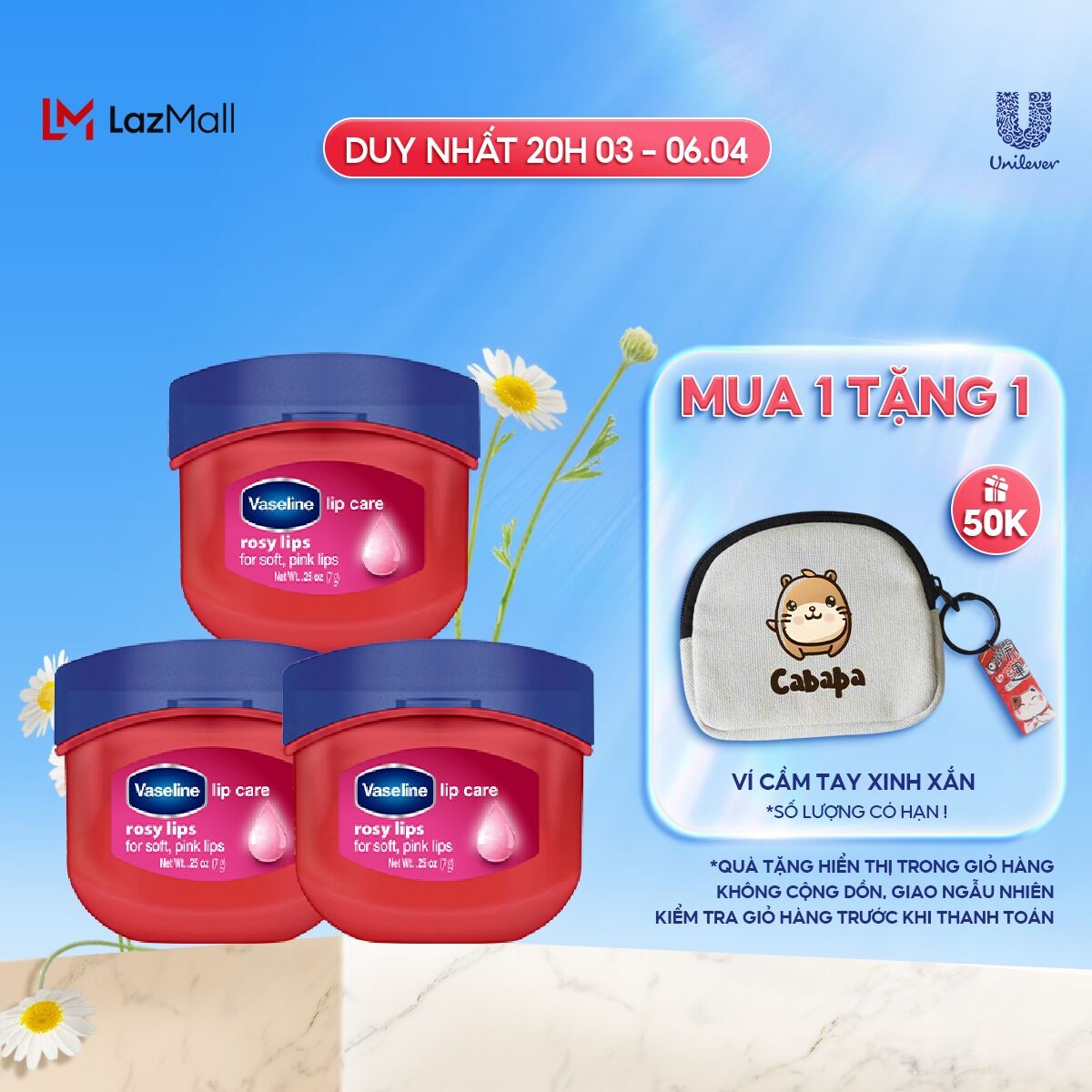 Combo 3 sáp dưỡng môi Vaseline hồng xinh 7g