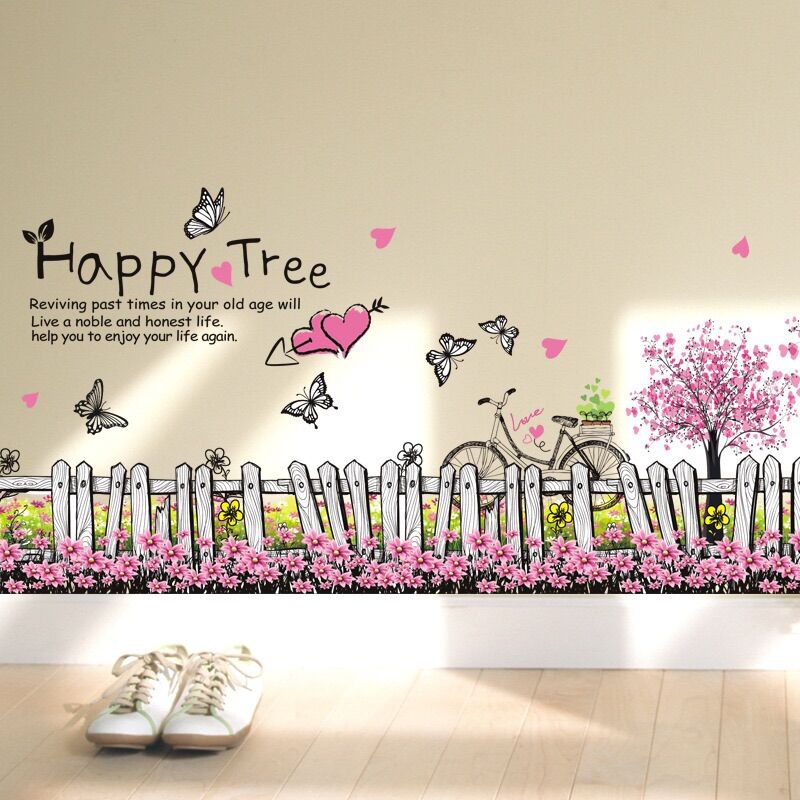 Decal dán tường chân hàng rào tím