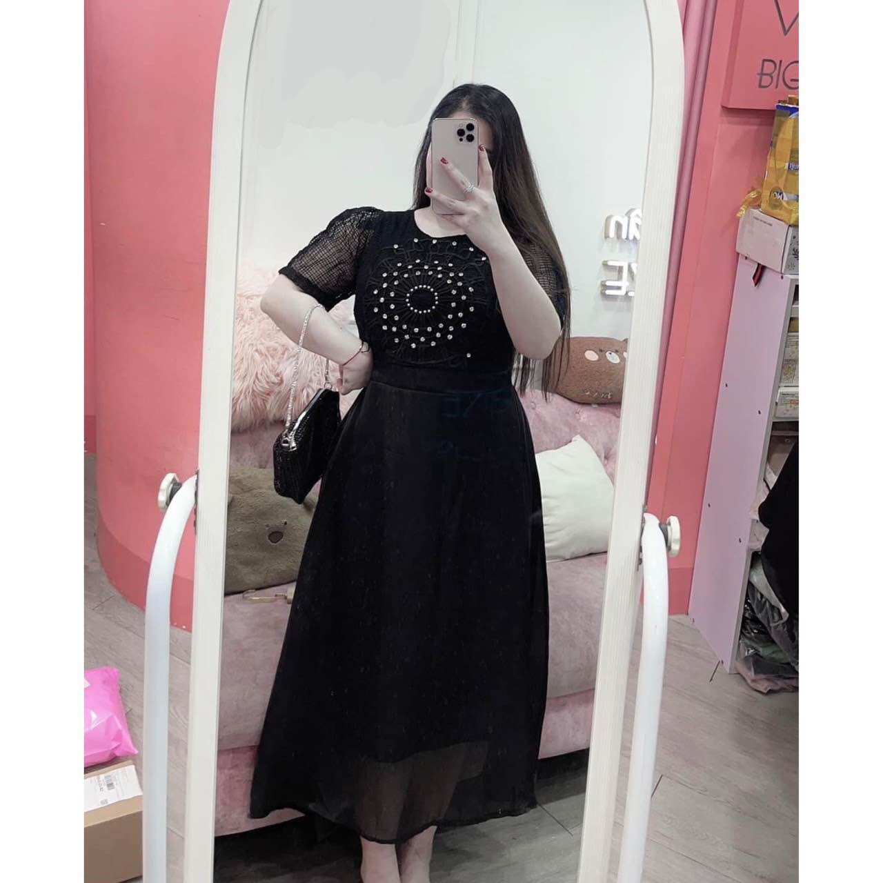 HOÀN TIỀN 15% - (SHOP TÁO ĐỎ BIGSIZE 50KG ĐẾN 90KG) đầm xoè midi phối ren gắn đá