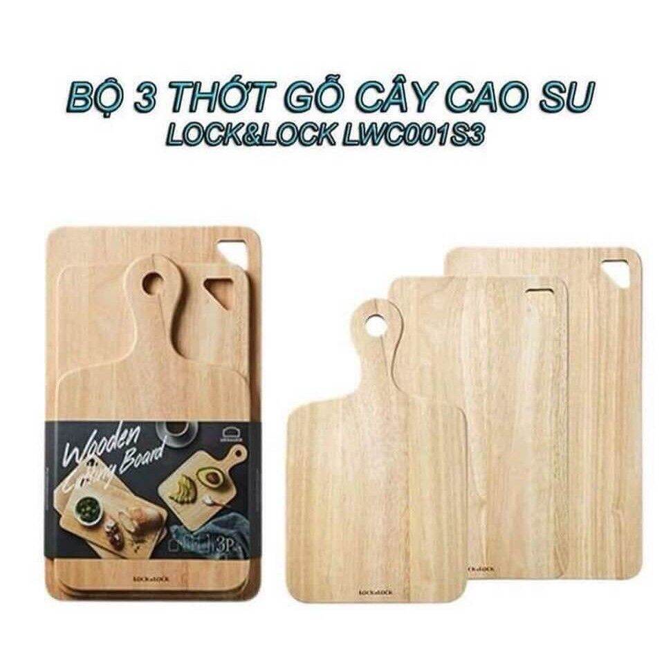 Bộ 3 Thớt Gỗ Cây Cao Su Lock&Lock LWC001S3 (cam kết hàng chính hãng)