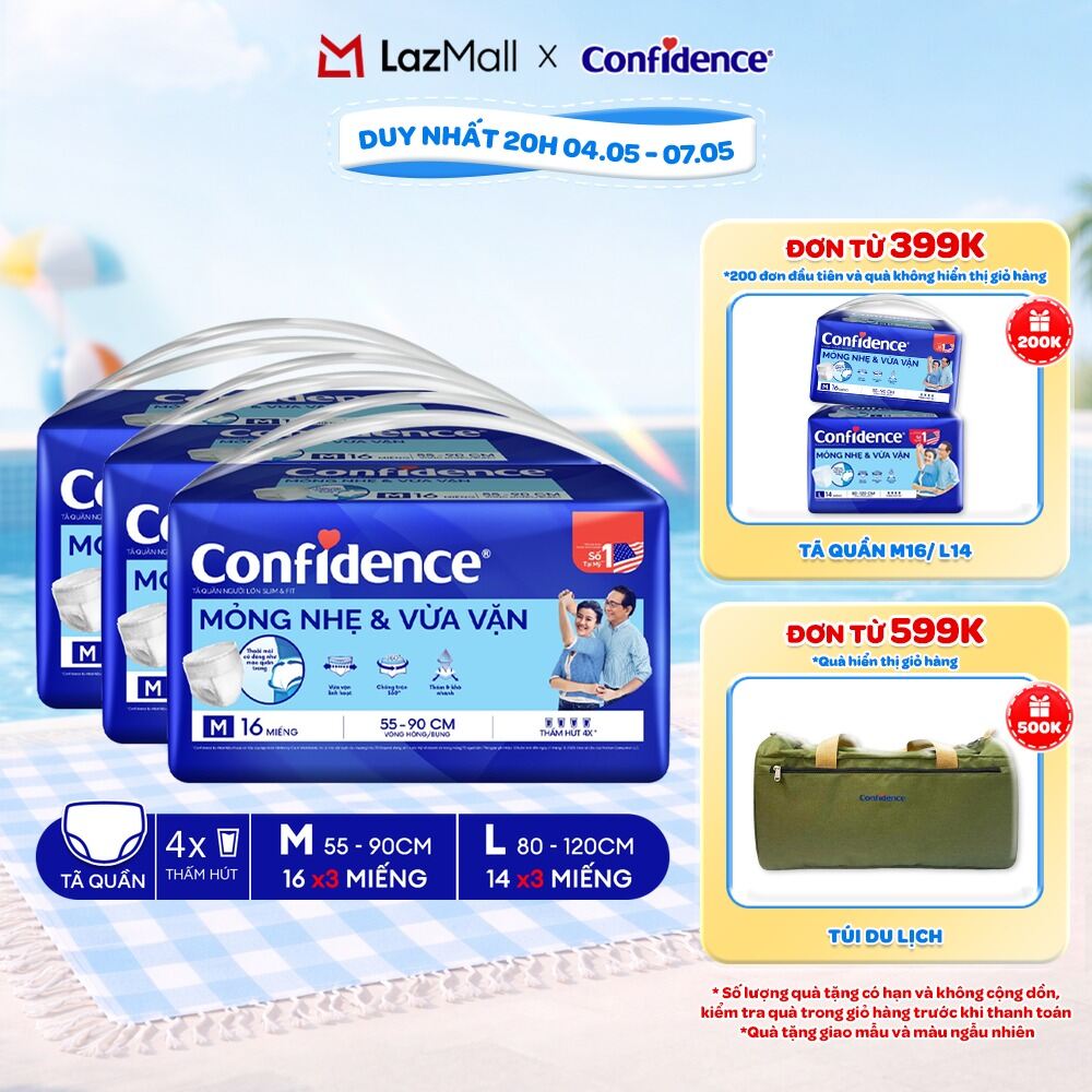 Combo 3 Tã quần người lớn CONFIDENCE SLIMFIT size M16 /L14 miếng