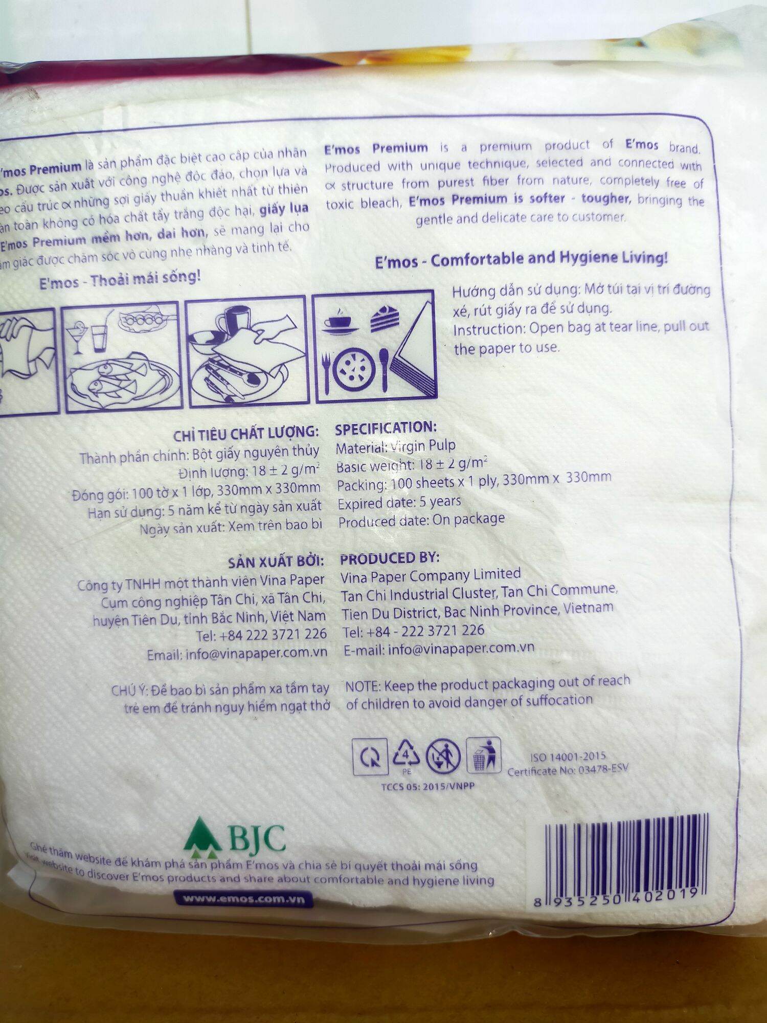Khăn ăn cao cấp 100 Tờ E'mos premium.